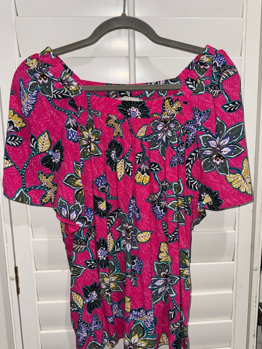 LOFT Flowy Square Neck Bright Pink Floral Blouse